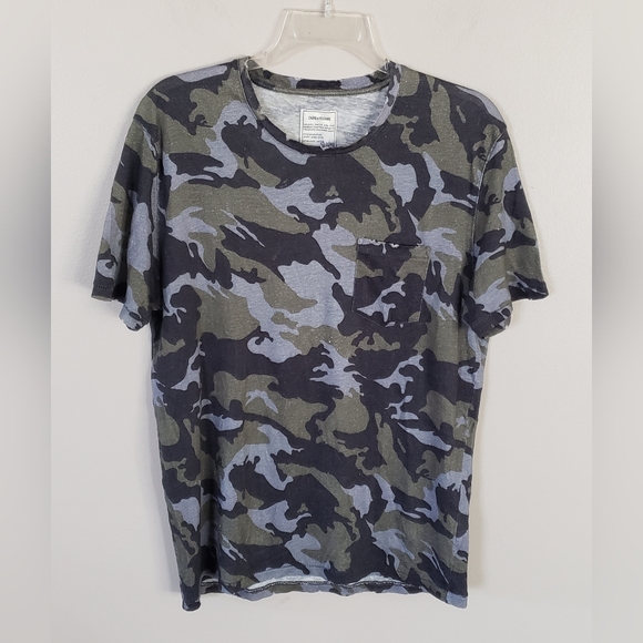 Zadig & Voltaire 100% Linen Camo T Shirt Size Large